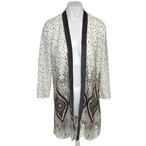 Chicos Travelers Collection  Peacock Feather Foiled 3/4 Sleeve Cardigan Size S